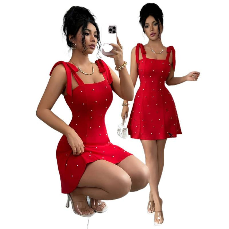 Ladies Pearl Embellished Knit A-Line Dress