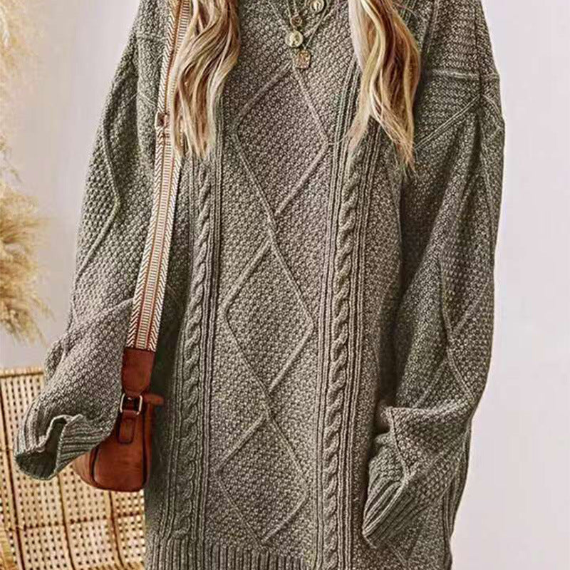 Women's Arctic Velvet Twist Pattern Mid-Length Loose Pullover Sweater