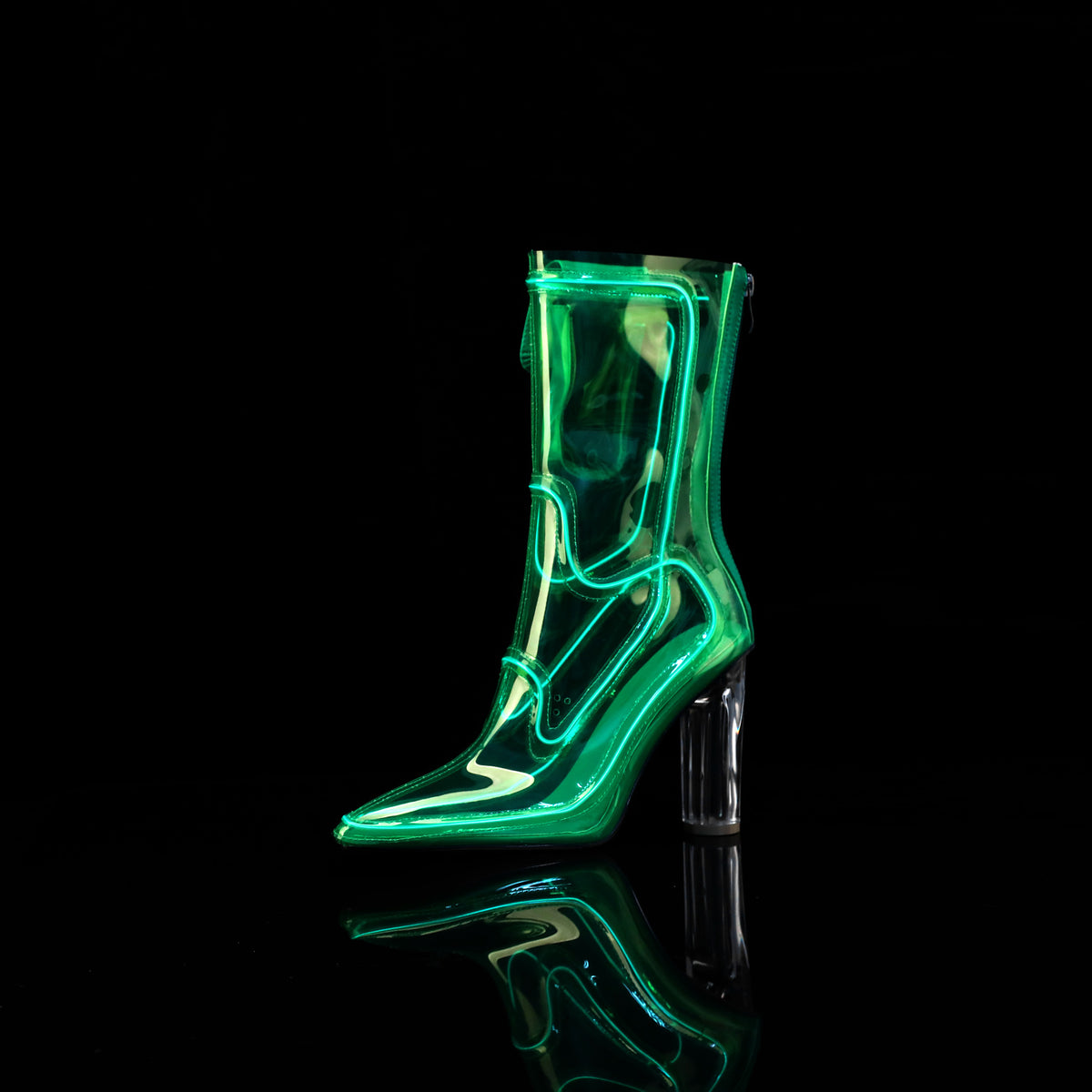 Transparent Film Pointed Toe Chunky Heel Boots