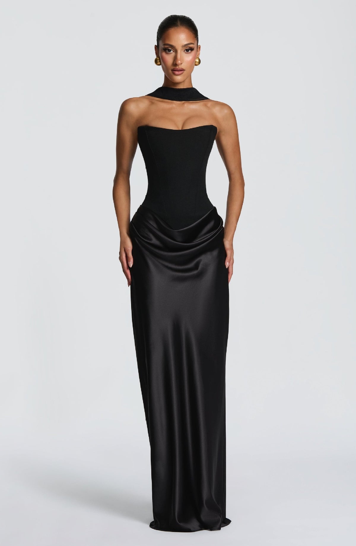 Satin Tie Waist Bodycon Long Dress
