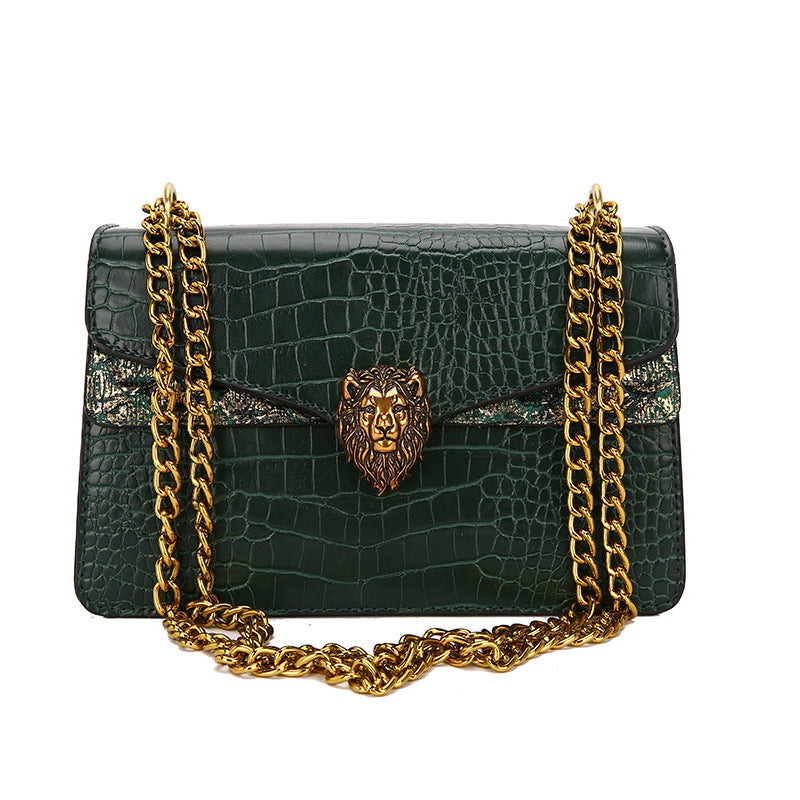 Crocodile-Texture Leather Small Square Bag with Chain Strap