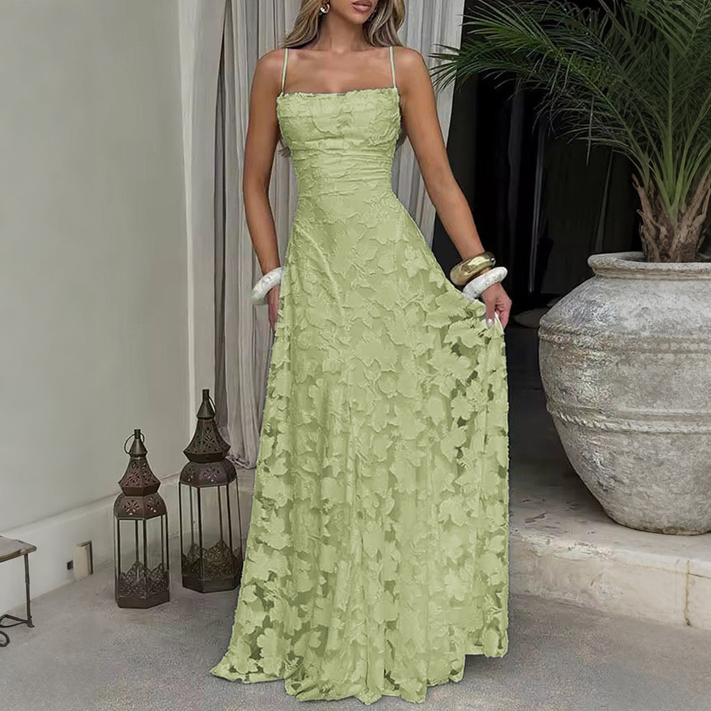 Elegant Suspender High Waist Long Dress