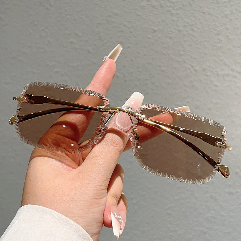 Personalized Broken Shape Lens Rimless Square Frame Sunglasses