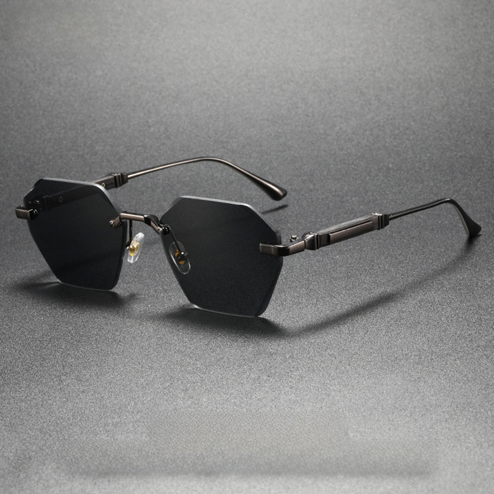 Wavy Pattern Frameless Square Metal Sunglasses UV400 Protection Fashion Driving Outdoor Glasses