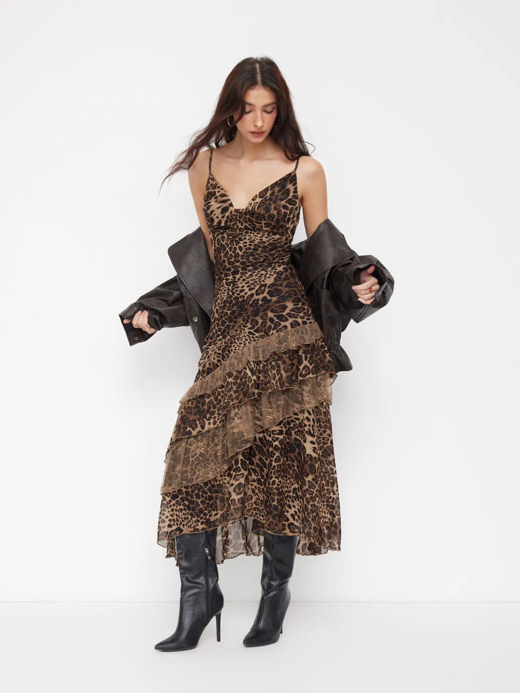 Leopard Print Sheer Mesh Sling Dress
