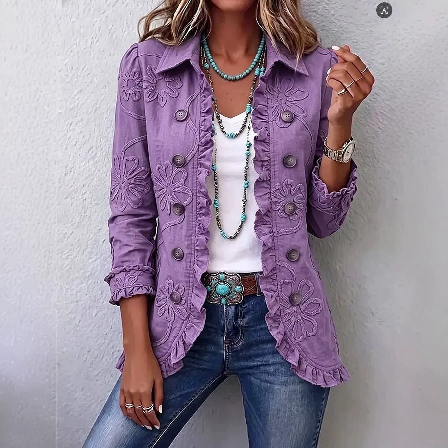 Women's Floral Print Slim-Fit Double-Breasted Jacket