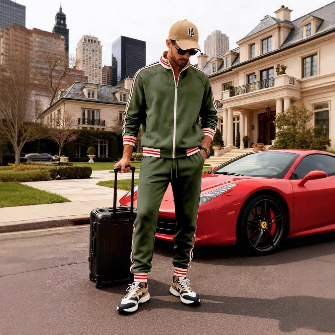 Men's woven striped sports casual two-piece set