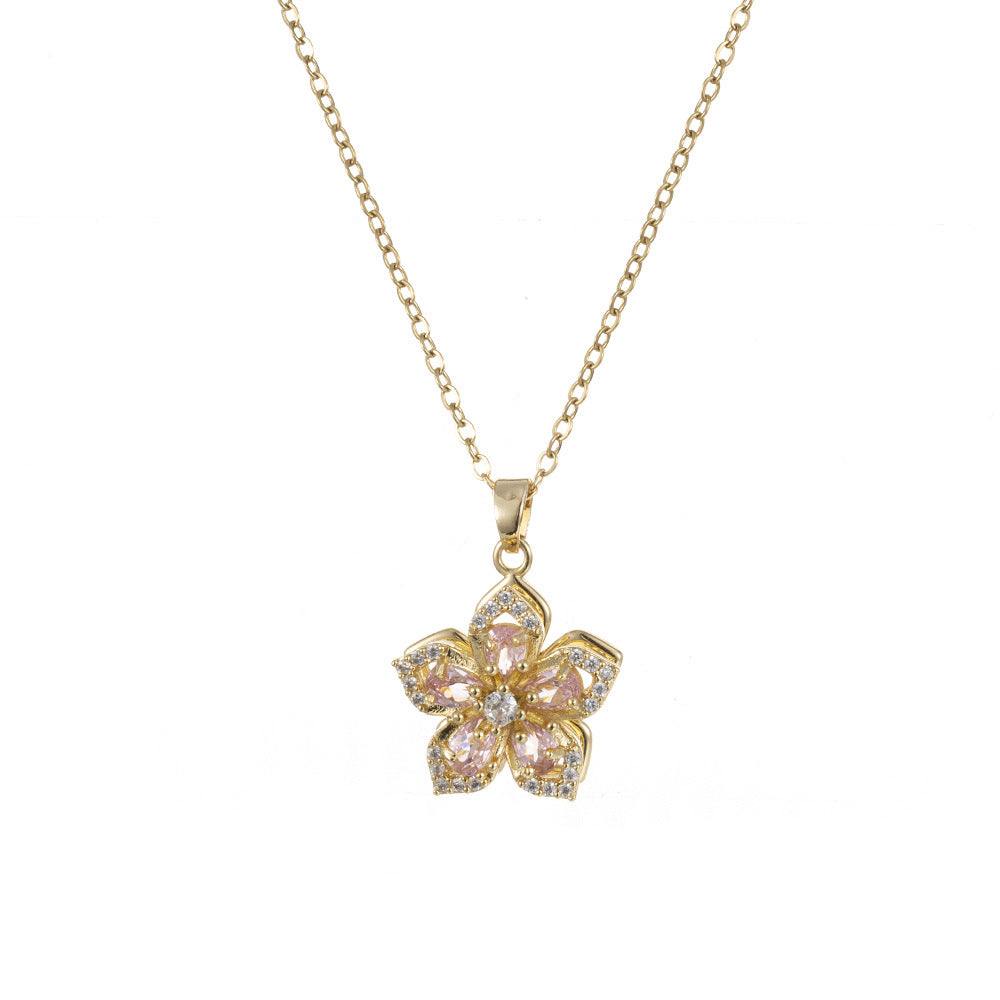 Rotating Bauhinia Flower Zircon Necklace