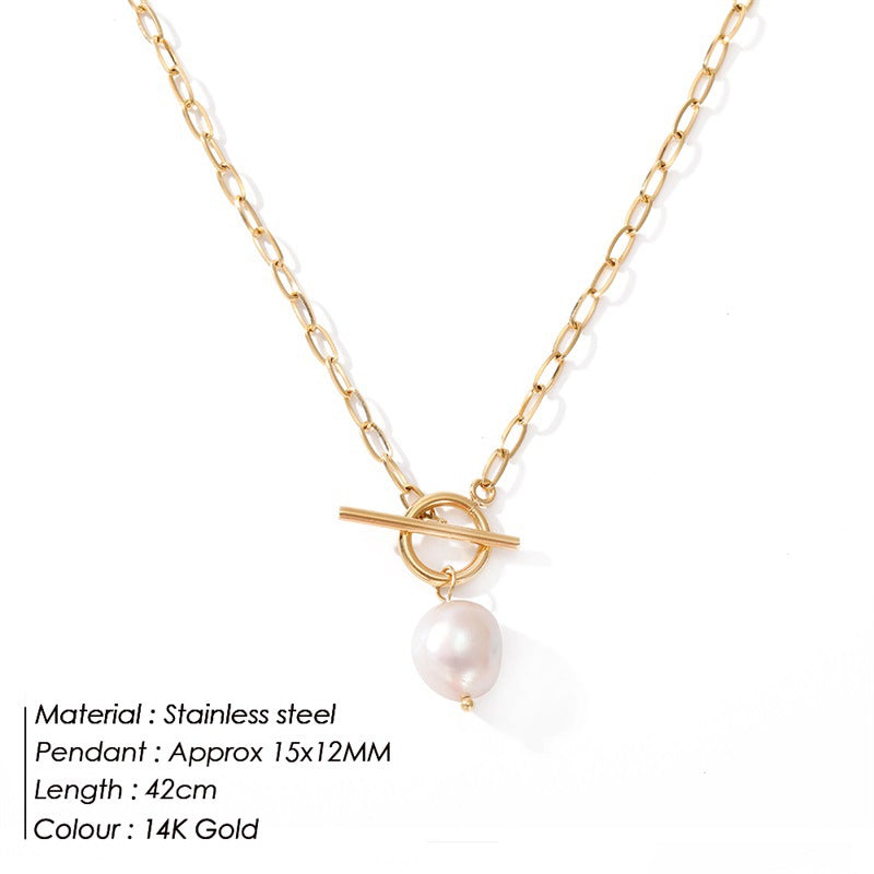 Baroque Freshwater Pearl Stainless Steel Necklace Square Chain Jewelry