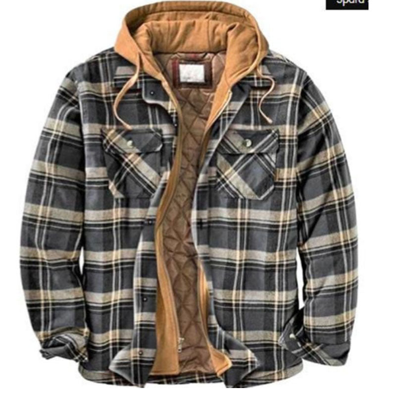 Mens Plaid Hooded Quilted Jacket