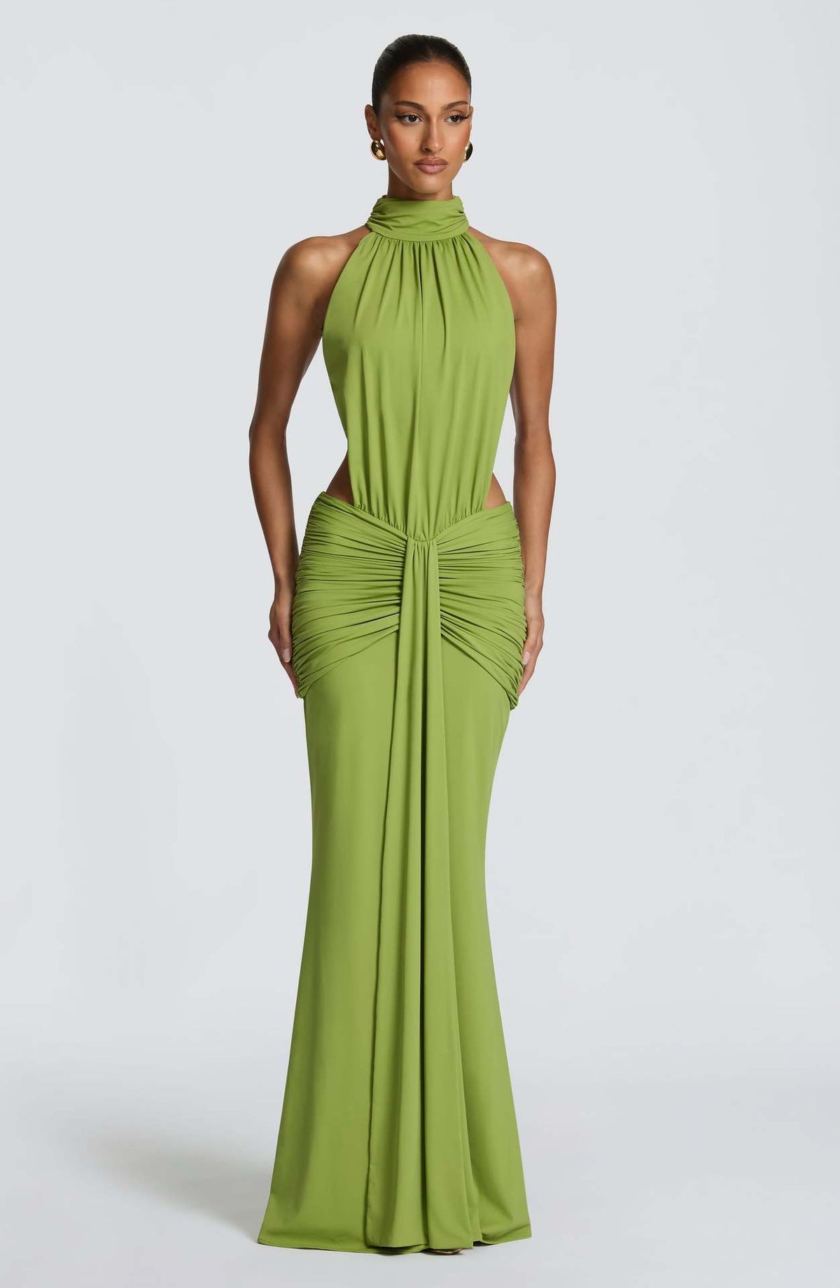 Halter Neck Pleated Long Dress