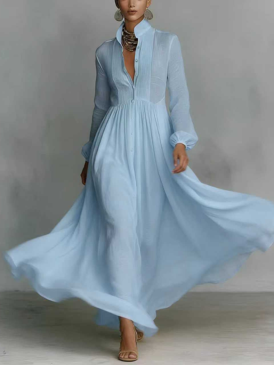Elegant Slim Fit Pleated Long Sleeve Dress