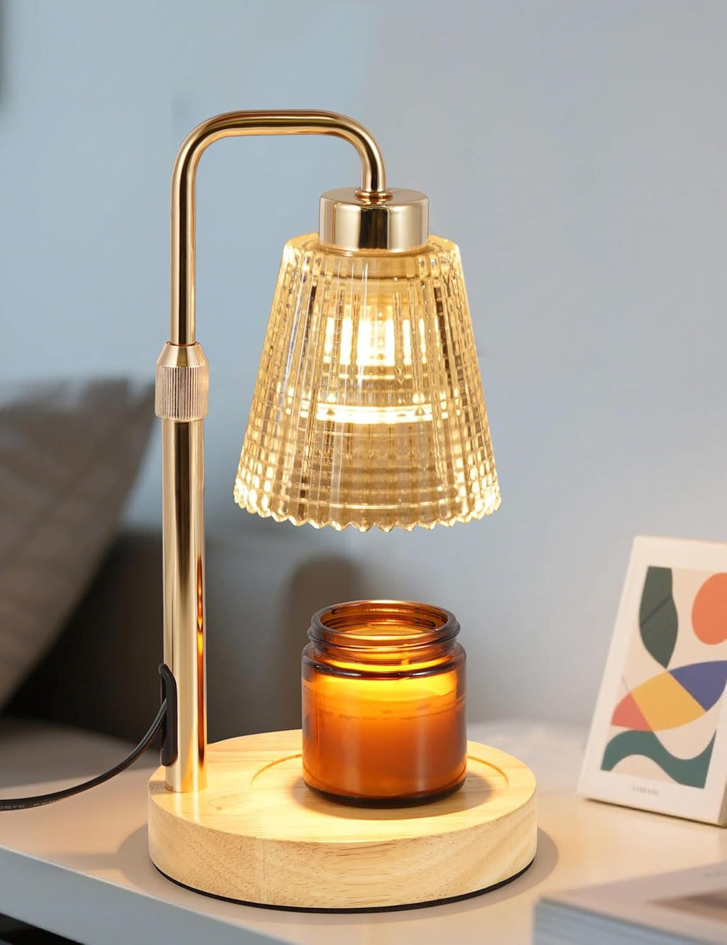 Solid Wood Electric Wax Melt Warmer with Timer and Dimmer, Adjustable Height Aromatherapy Lamp