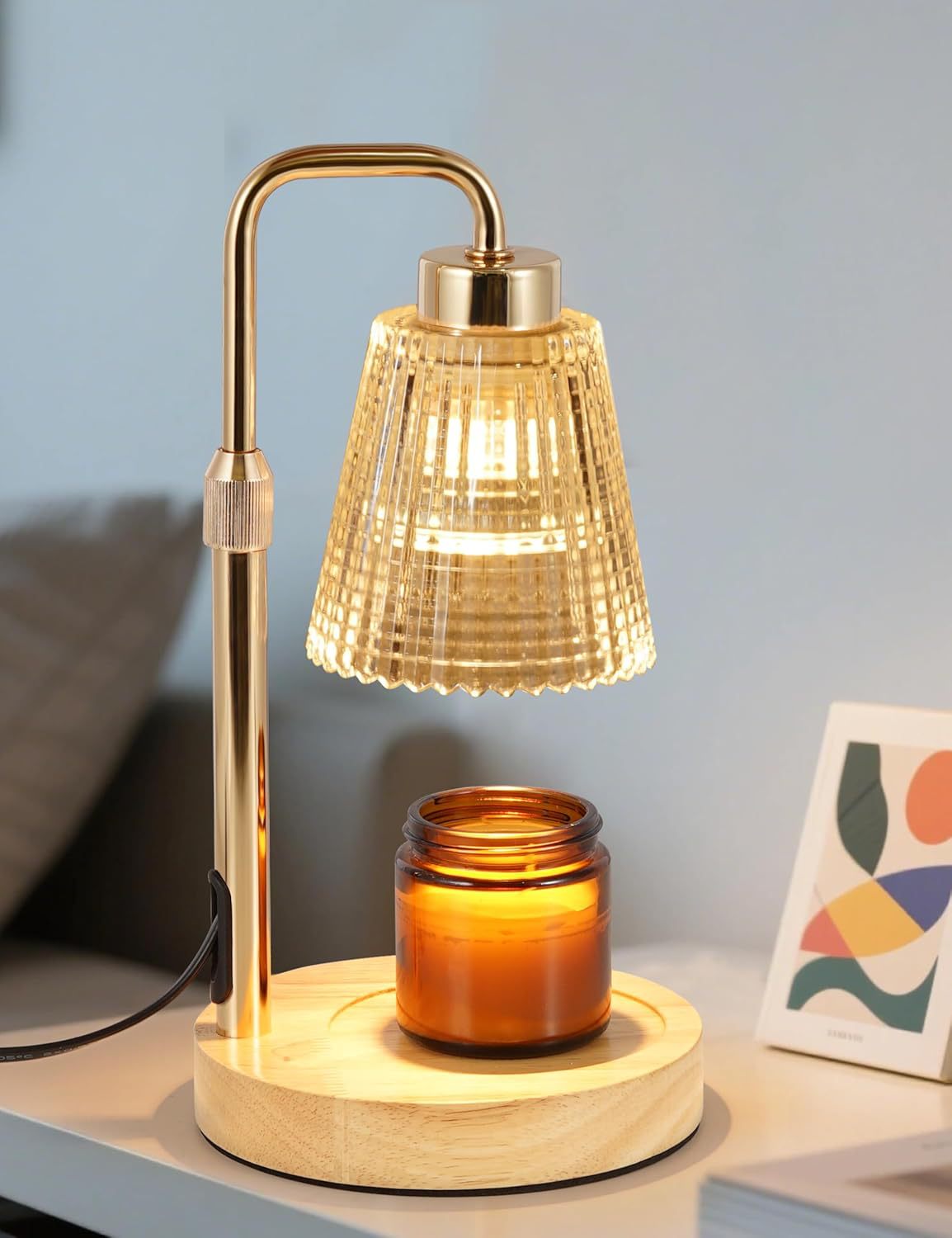 Solid Wood Electric Wax Melt Warmer with Timer and Dimmer, Adjustable Height Aromatherapy Lamp