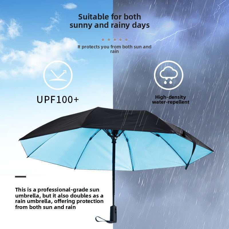 Rechargeable Folding Umbrella with Built-in Fan UV Protection 3-in-1 Sun and Rain Canopy