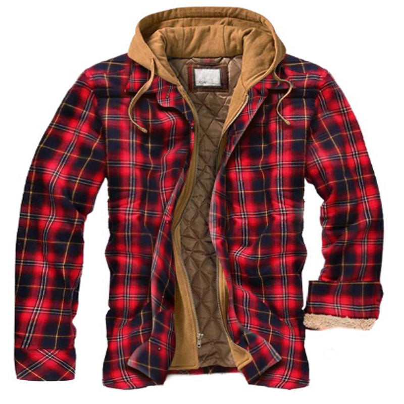 Mens Plaid Hooded Quilted Jacket