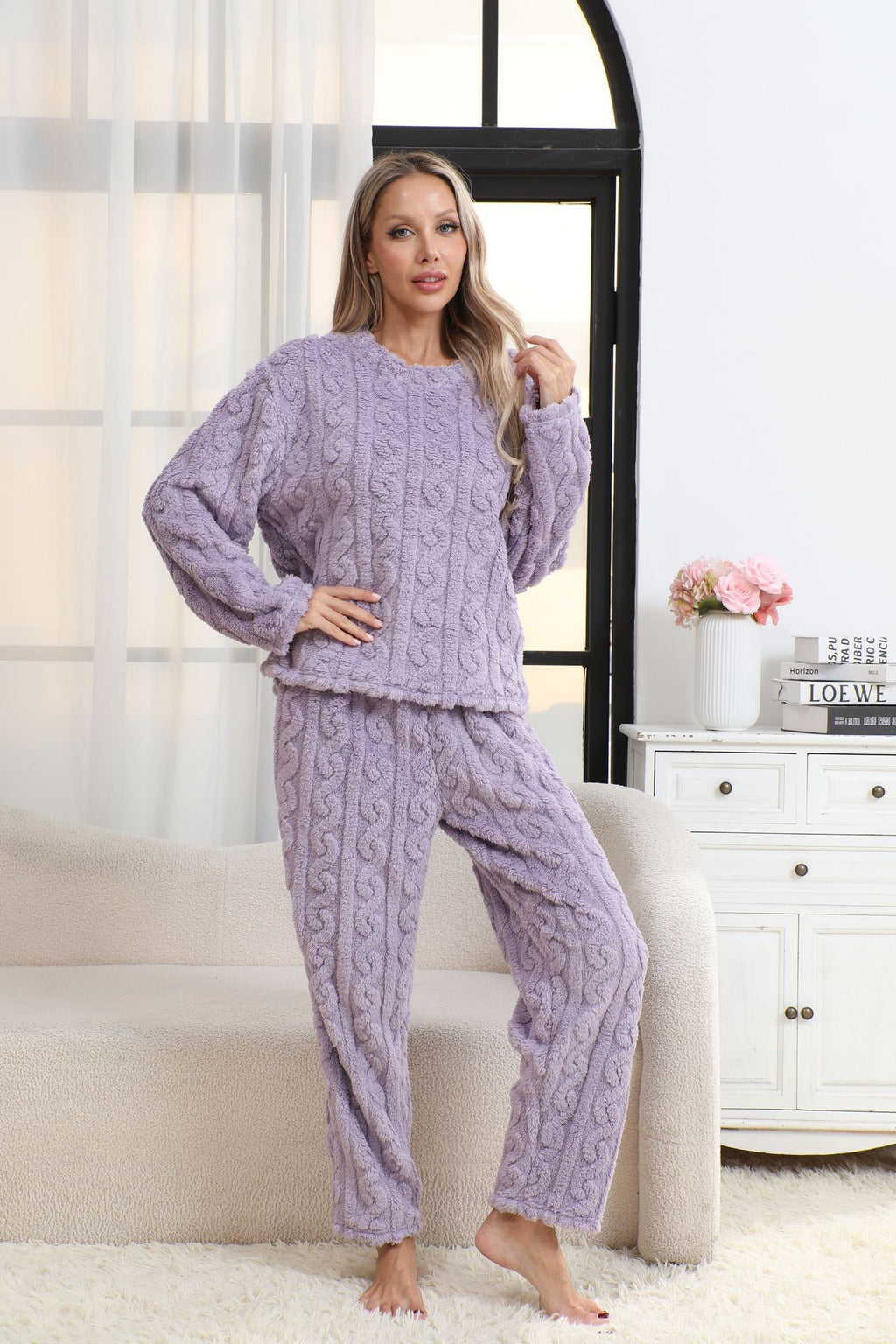 Coral Fleece Womens Pajama Set Home Wear