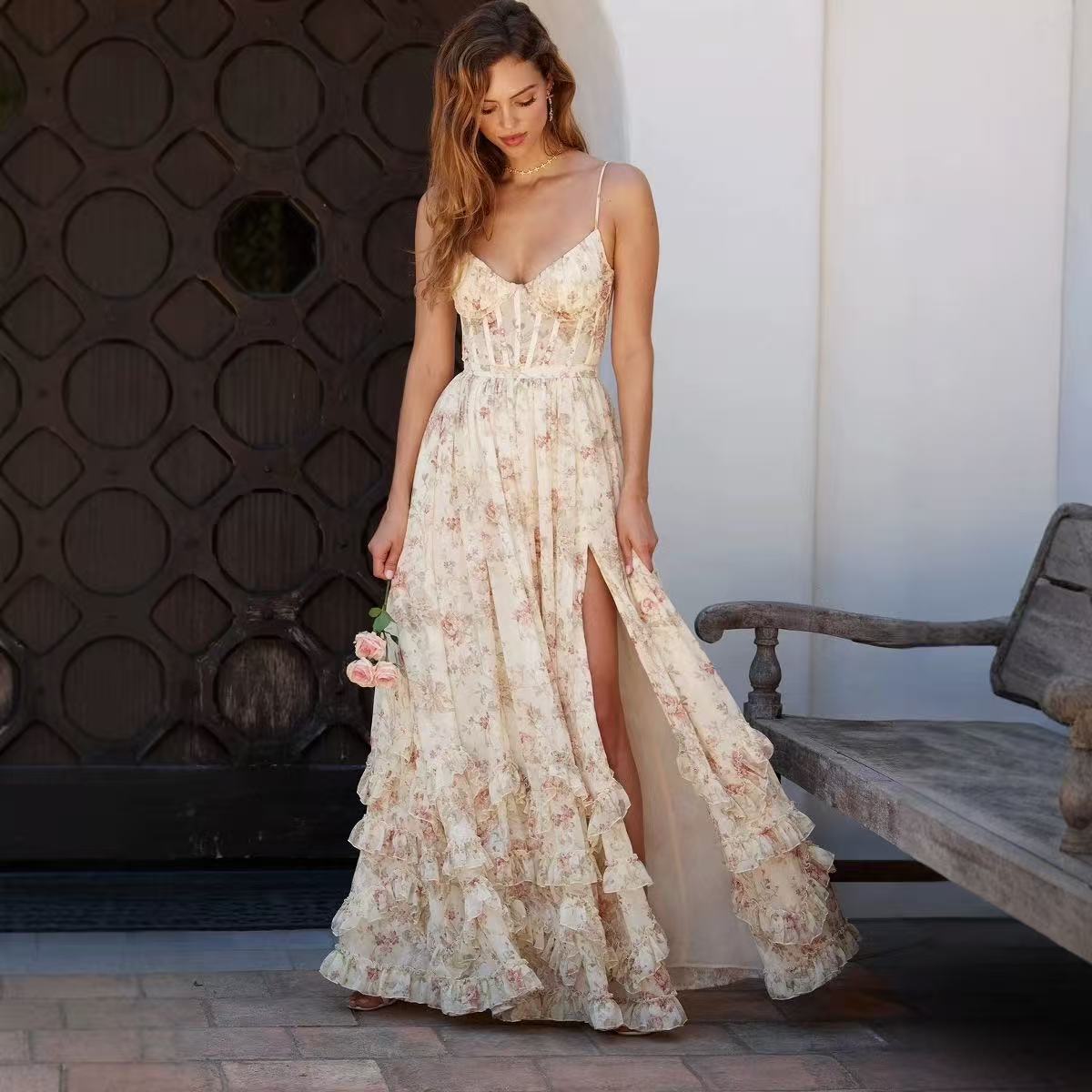 Women's Strapless Chiffon Maxi Dress