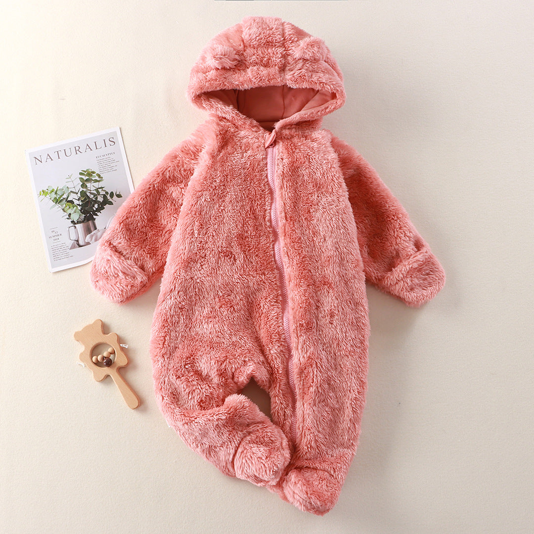 Infant Plush Jumpsuit with Hand and Foot Coverage