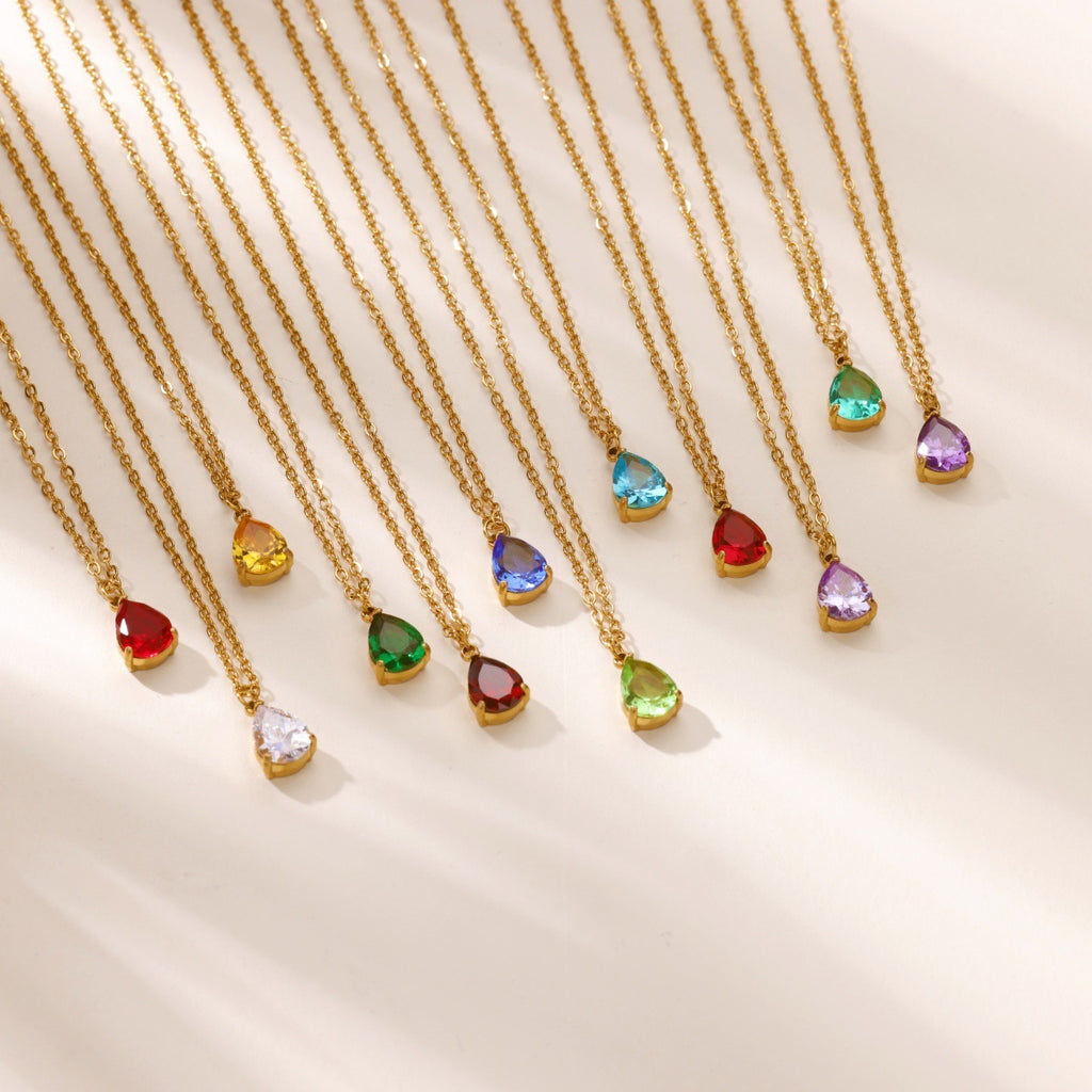 Water Drop Zircon Birthstone Necklace