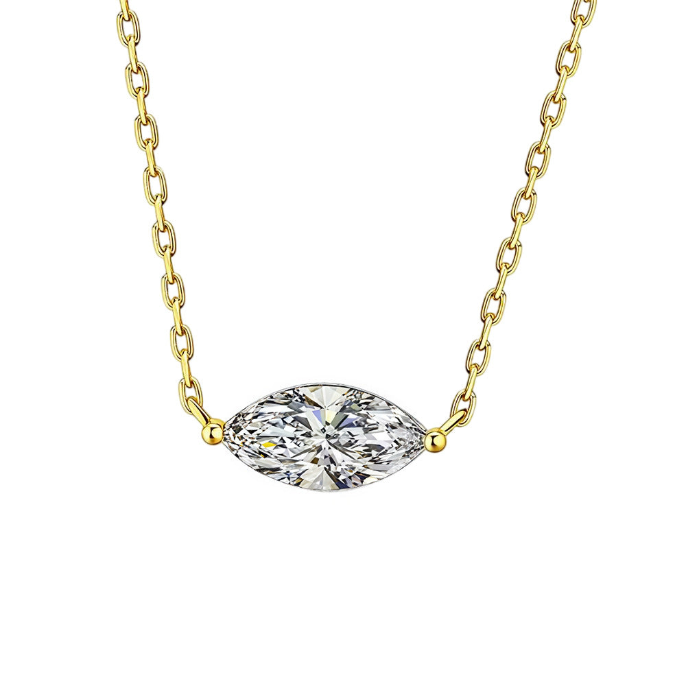 S925 Silver Marquise Moissanite Necklace with Pt950 Plating