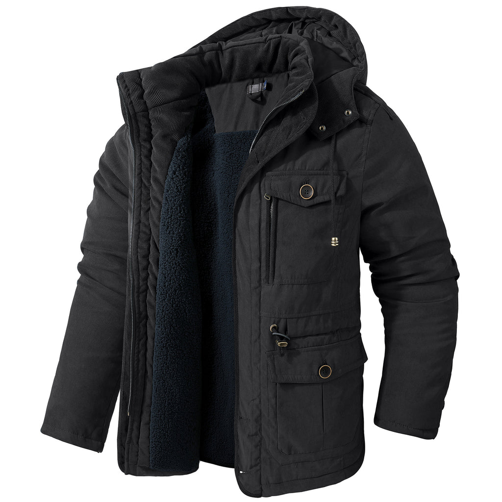 Mens Hooded Cotton Jacket with Multiple Pockets