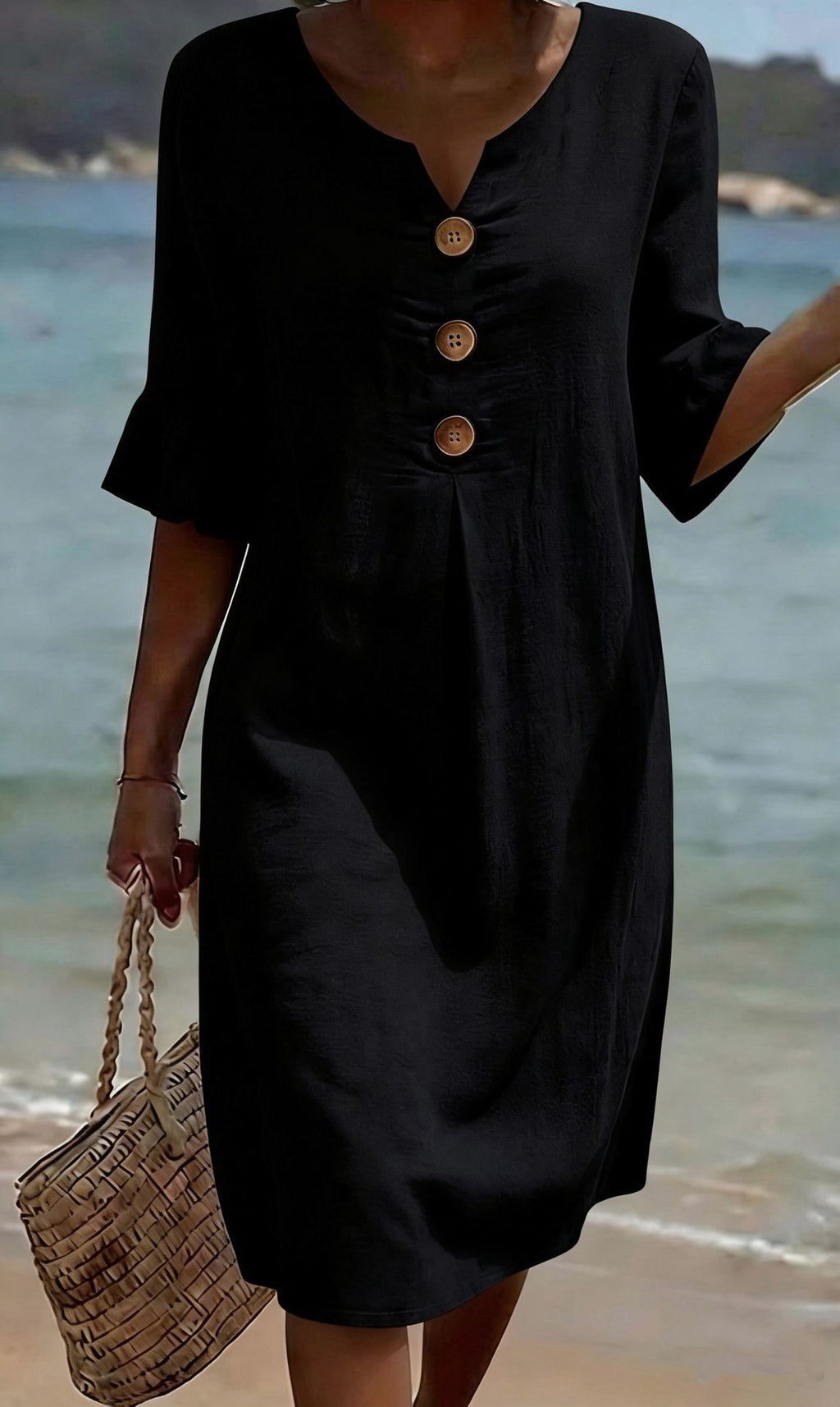 Womens V-Neck Linen Blend Dress