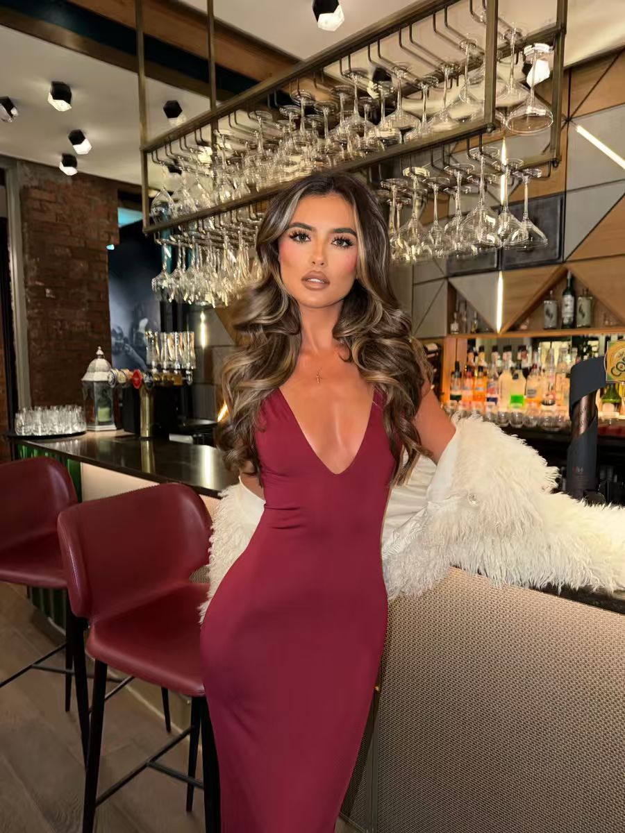 Deep V Neck Slimming Long Dress