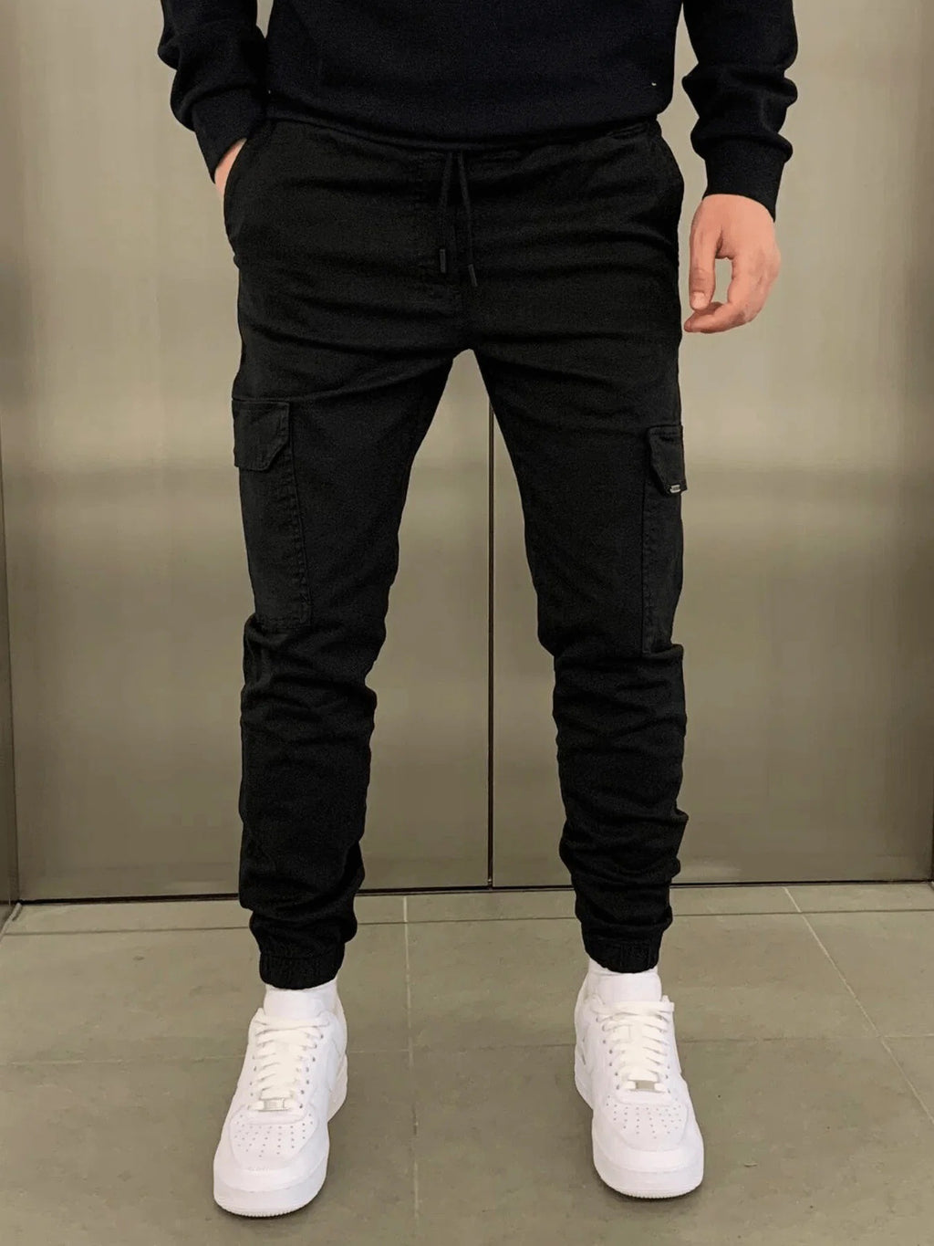 Mens Three-Dimensional Pocket Cargo Pants Elastic Waist Drawstring Loose Fit Casual Trousers