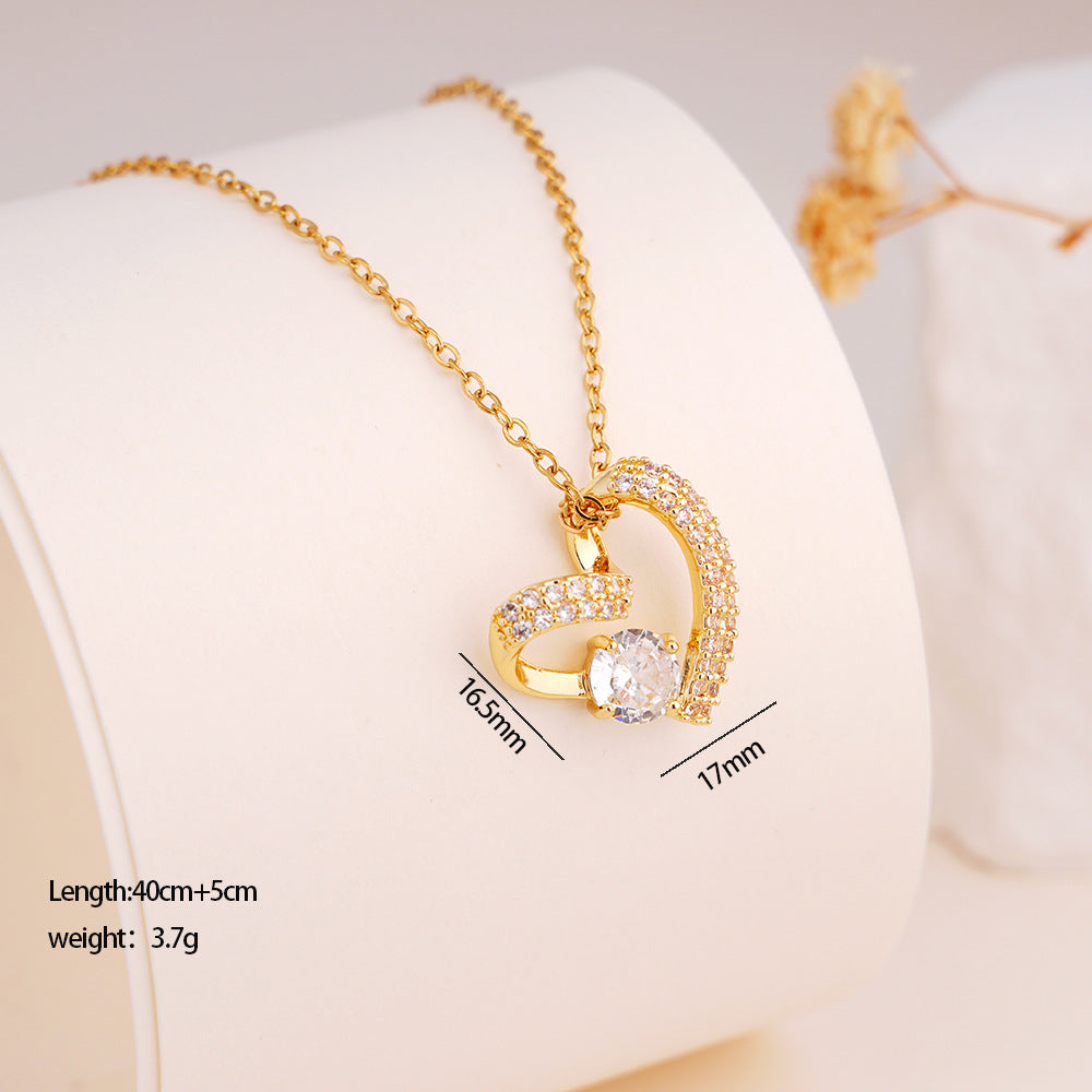 Titanium Steel Heart Pendant Necklace with Micro-Embedded Design