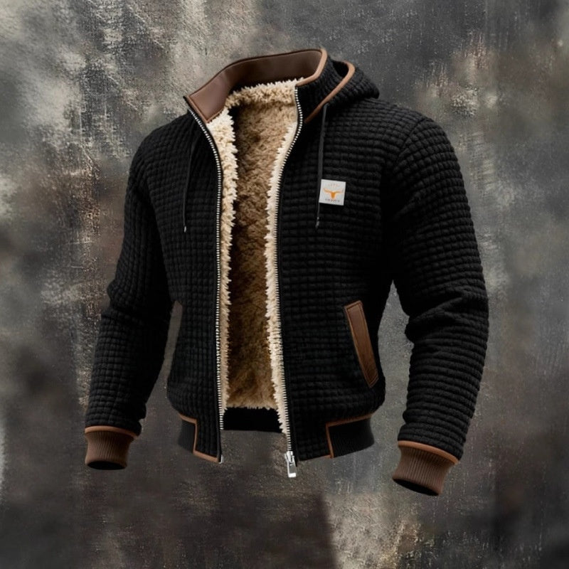 Men's Thickened Fleece-Lined Hooded Jacket Windproof Winter Outerwear