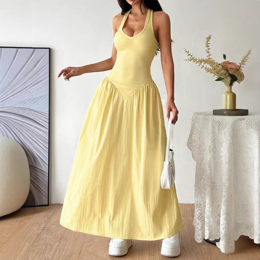 Elegant Deep V-Neck Backless Dress