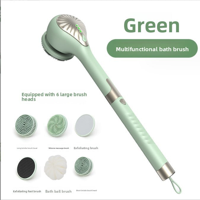 Electric Silicone Bath Brush with Long Handle and Multiple Brush Heads