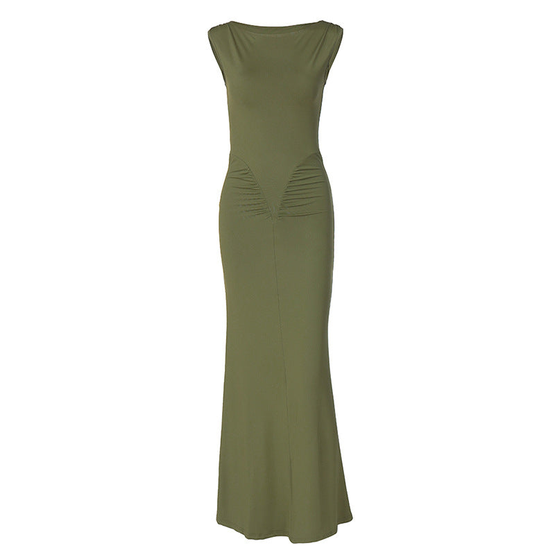 Womens Slim Fit Pleated Dress