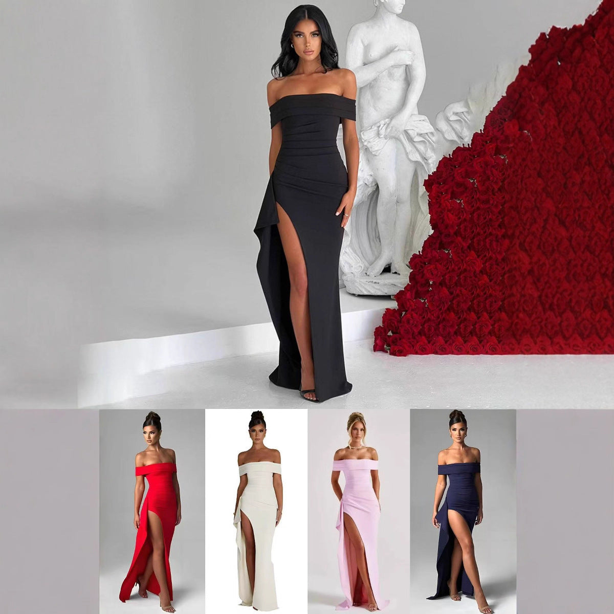 Sexy off-shoulder elegant party dress split dress