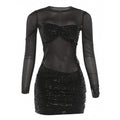 Womens Mesh Spliced Slim Fit Dress
