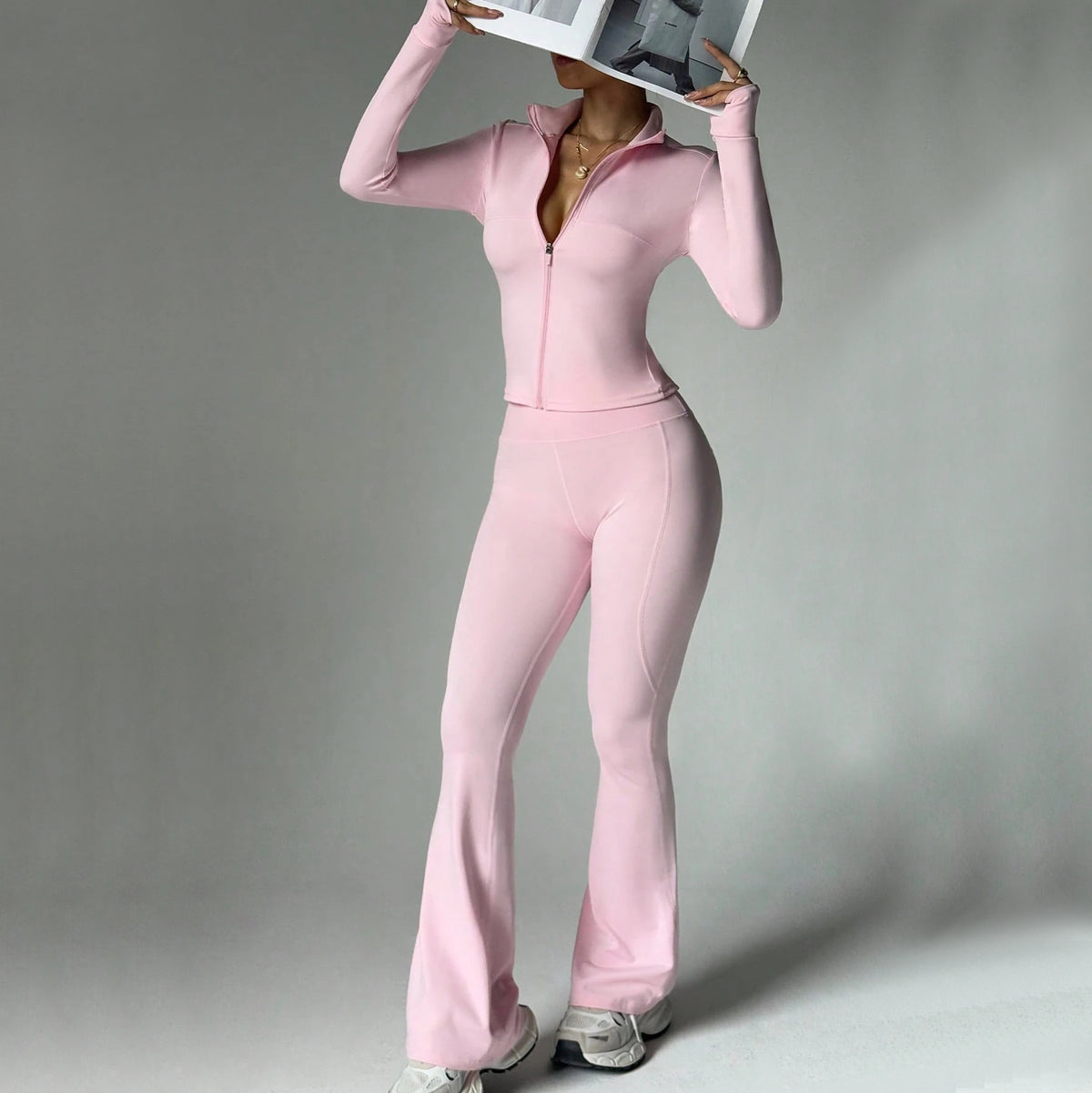 Women's Long Sleeve Yoga Set with Flared Pants
