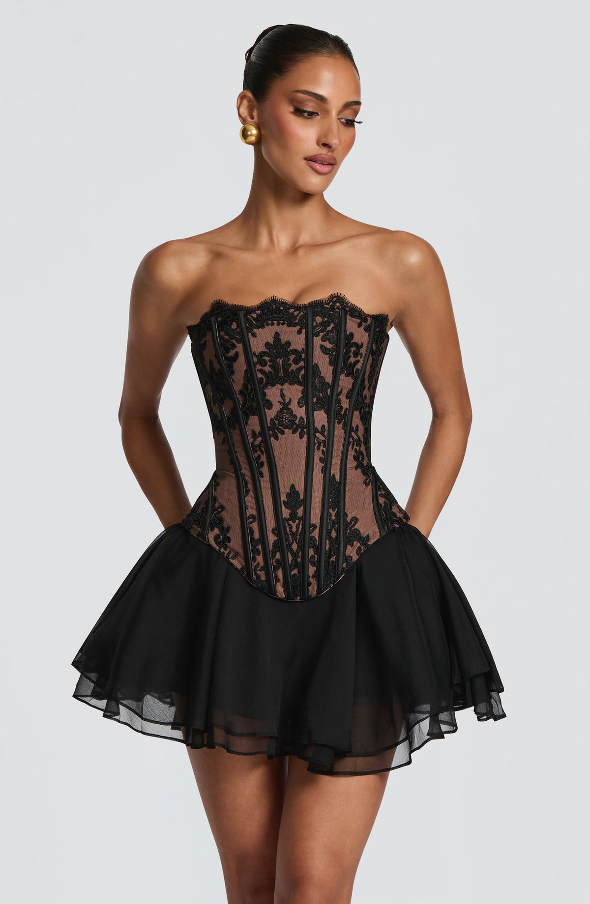 Strapless Lace Corset Two Piece Dress Set
