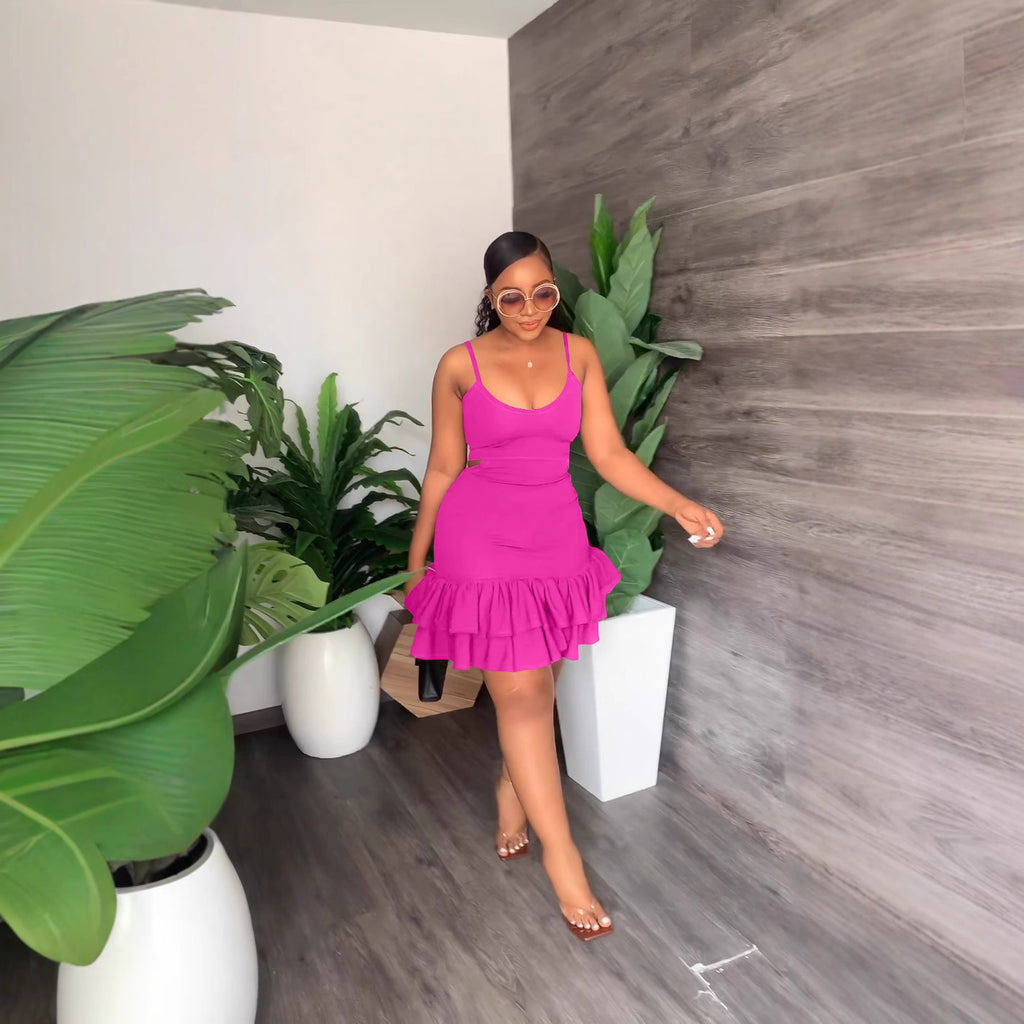 Sling Ruffle Hem Sheath Dress
