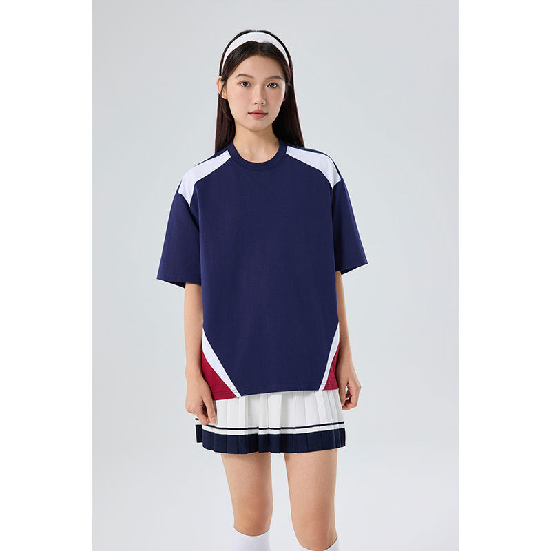 Men's Loose Fit Round Neck Short Sleeve T-Shirt Color Block Breathable Customizable