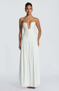 Women Elegant Solid Color Strapless High-Slit Ruched Slim-Fit Dress