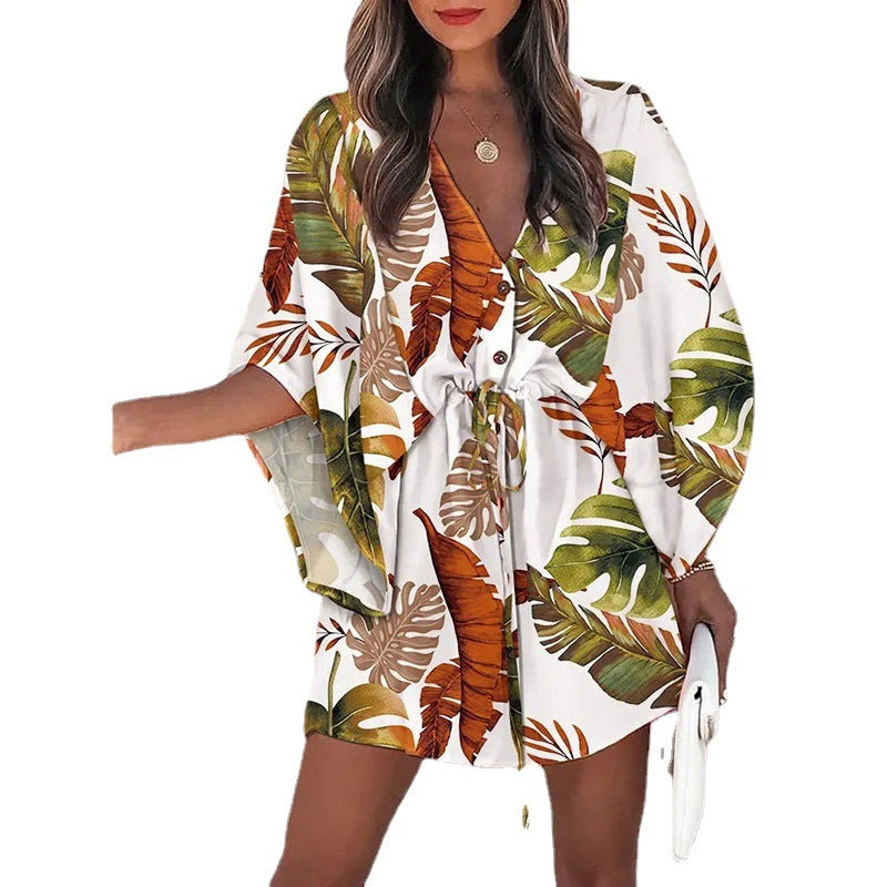 Womens Floral Print V-Neck Dress