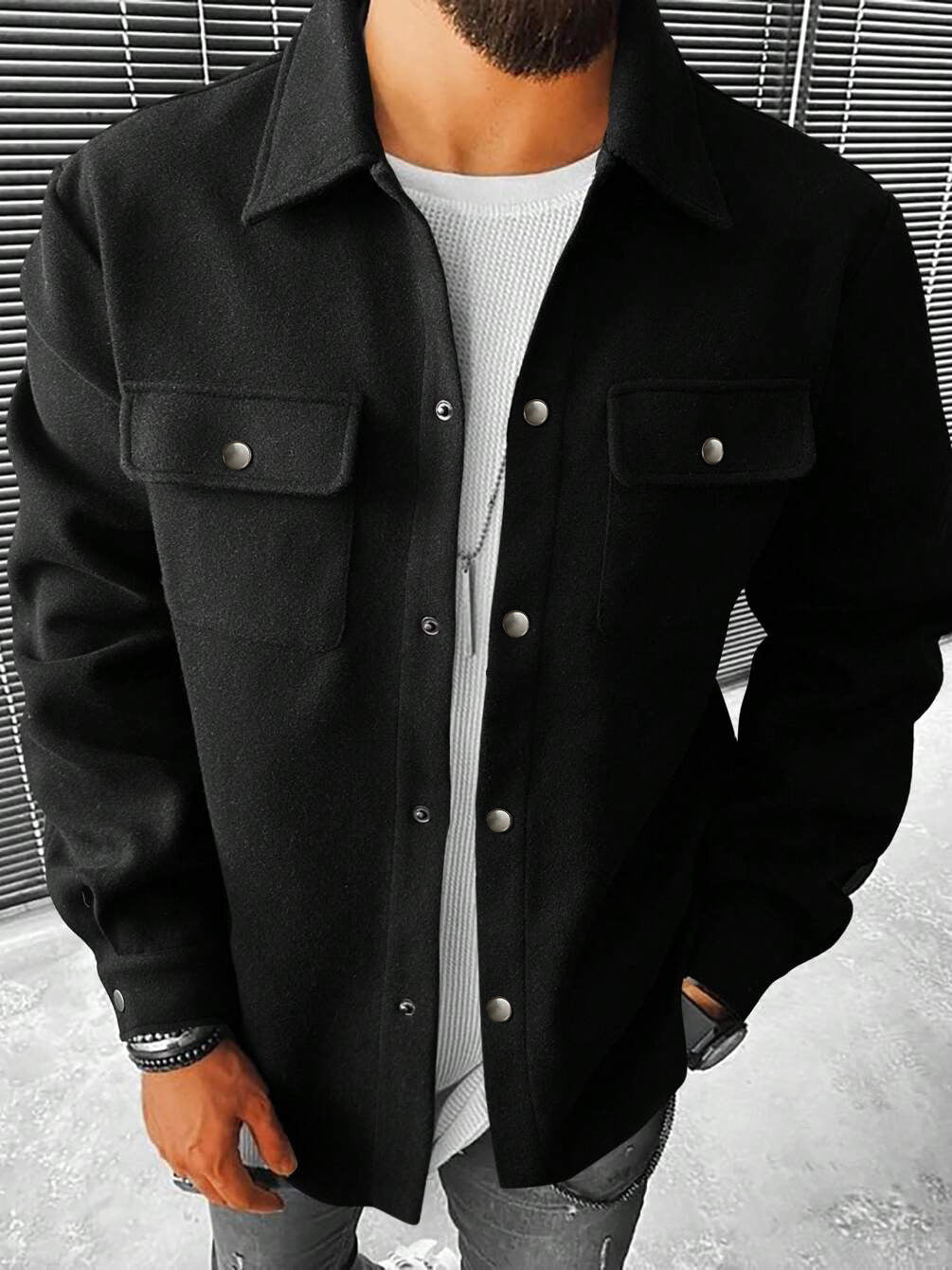Men's Brushed Polyester Lapel Windproof Casual Jacket