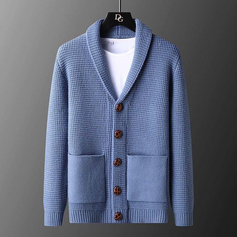 Men's Slim Fit Pocket Knit Cardigan with Turn Down Collar