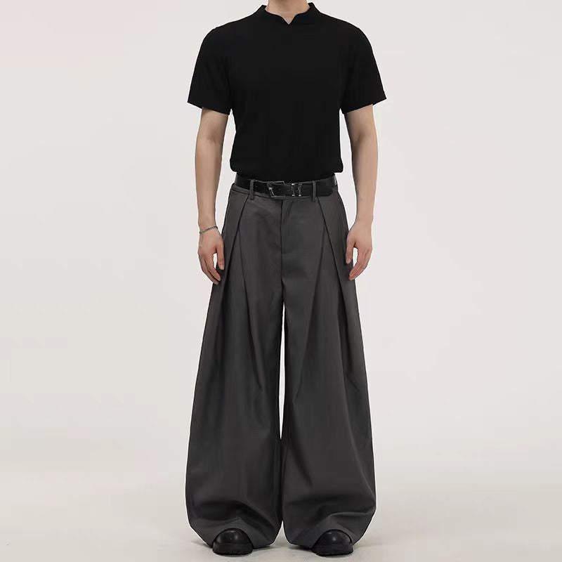 Heavyweight Pleated Wide-Leg Casual Pants