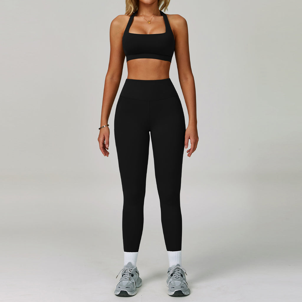 Womens Backless Yoga Fitness Set High-Intensity Sportswear