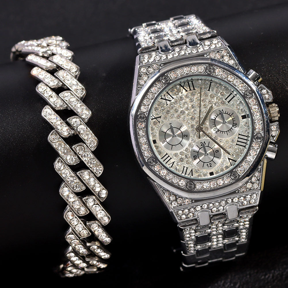 Diamond Imitation Three-Eye Quartz Watch