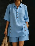 Women's Short Sleeve Shirt and Loose Pants Set