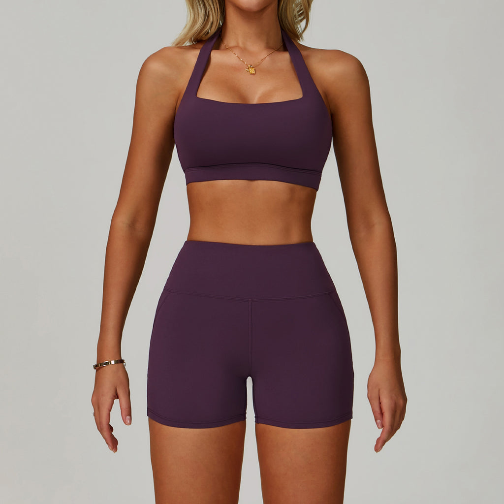 Womens Backless Yoga Fitness Set High-Intensity Sportswear