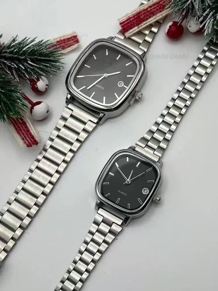 Retro Stainless Steel Square Watch